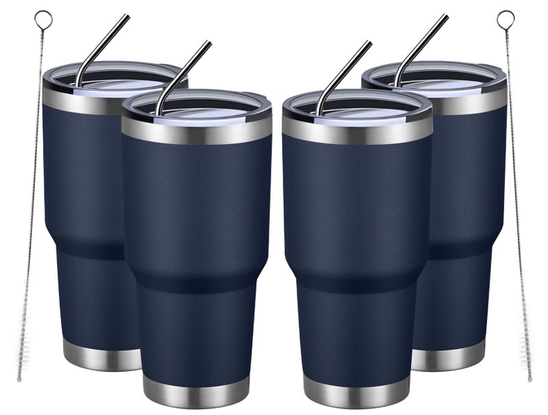 MEWAY 30oz Insulated Tumbler With Lids and Straws,Stainless Steel Double Vacuum Coffee Tumbler Cup, Brush, Durable Powder Coated Coffee Cup for Cold & Hot Drinks, Office, Travel(Navy,4 PACK) - Image 1
